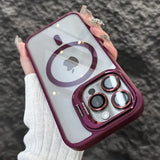 purple Luxury Magnetic Shockproof Phone Case For iPhone 15 14 13 12 11 16 17 Pro Max Plus 16E Stand Glass Lens Protection