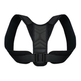 Black Adjustable back support strap for shoulder alignment and daily posture comfort on a white background