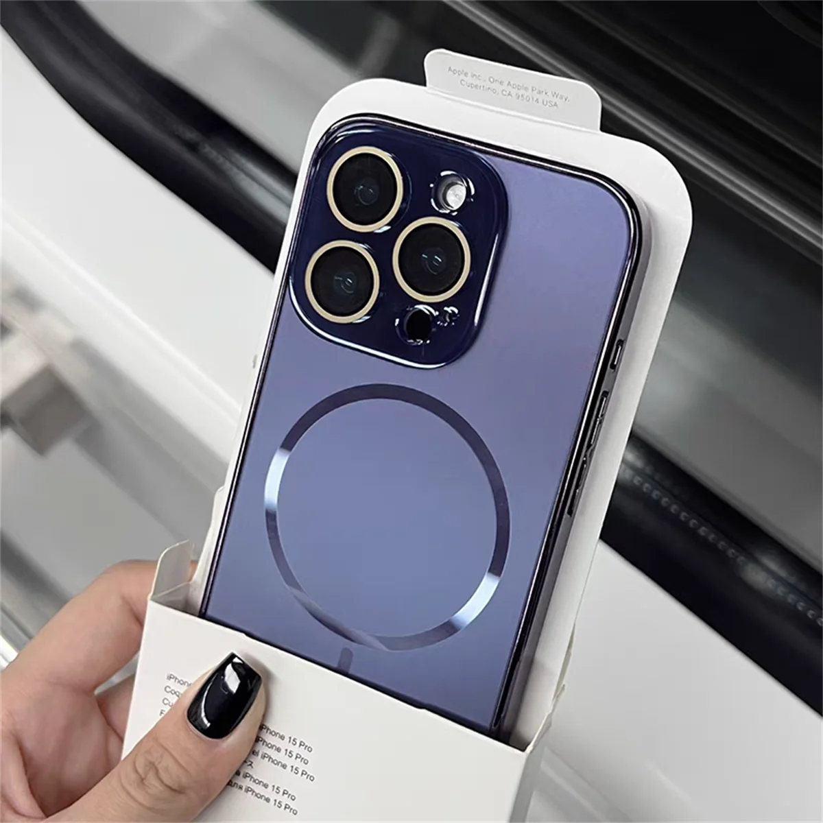 Blue Luxury Nano Frosted Magsafe Case with Lens Glass Protect for iPhone 12-17 Pro Max Magnetic Wireless Charge Cover