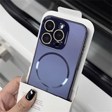 Blue Luxury Nano Frosted Magsafe Case with Lens Glass Protect for iPhone 12-17 Pro Max Magnetic Wireless Charge Cover