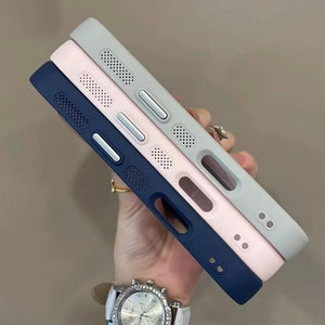 Three phone cases in blue, pink, and gray Luxury Matte Transparent MagSafe iPhone Case Magnetic Bumper Cover