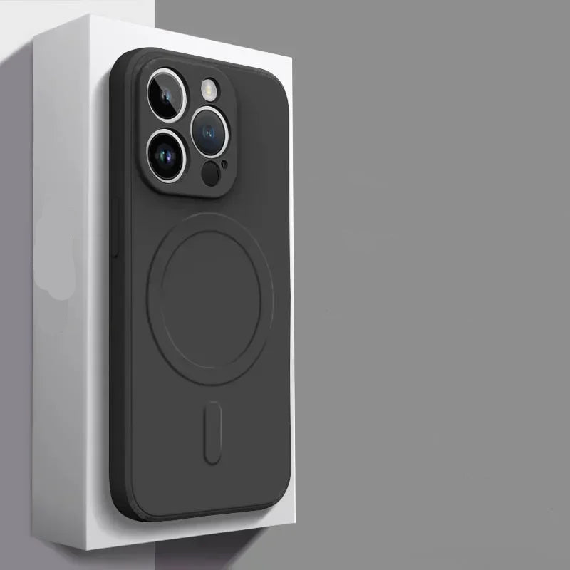 Magsafe magnetic phone case with liquid silicone material on a gray background