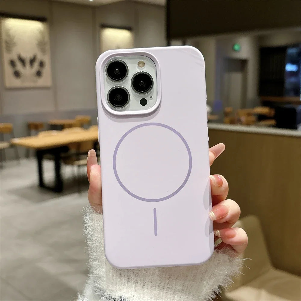 Luxury Skin Feel Magnetic Magsafe Phone Case for iPhone 12-17 Pro Max Plus Wireless Charger Cover.