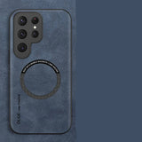 Blue phone case with a magnetic card holder on a blue background