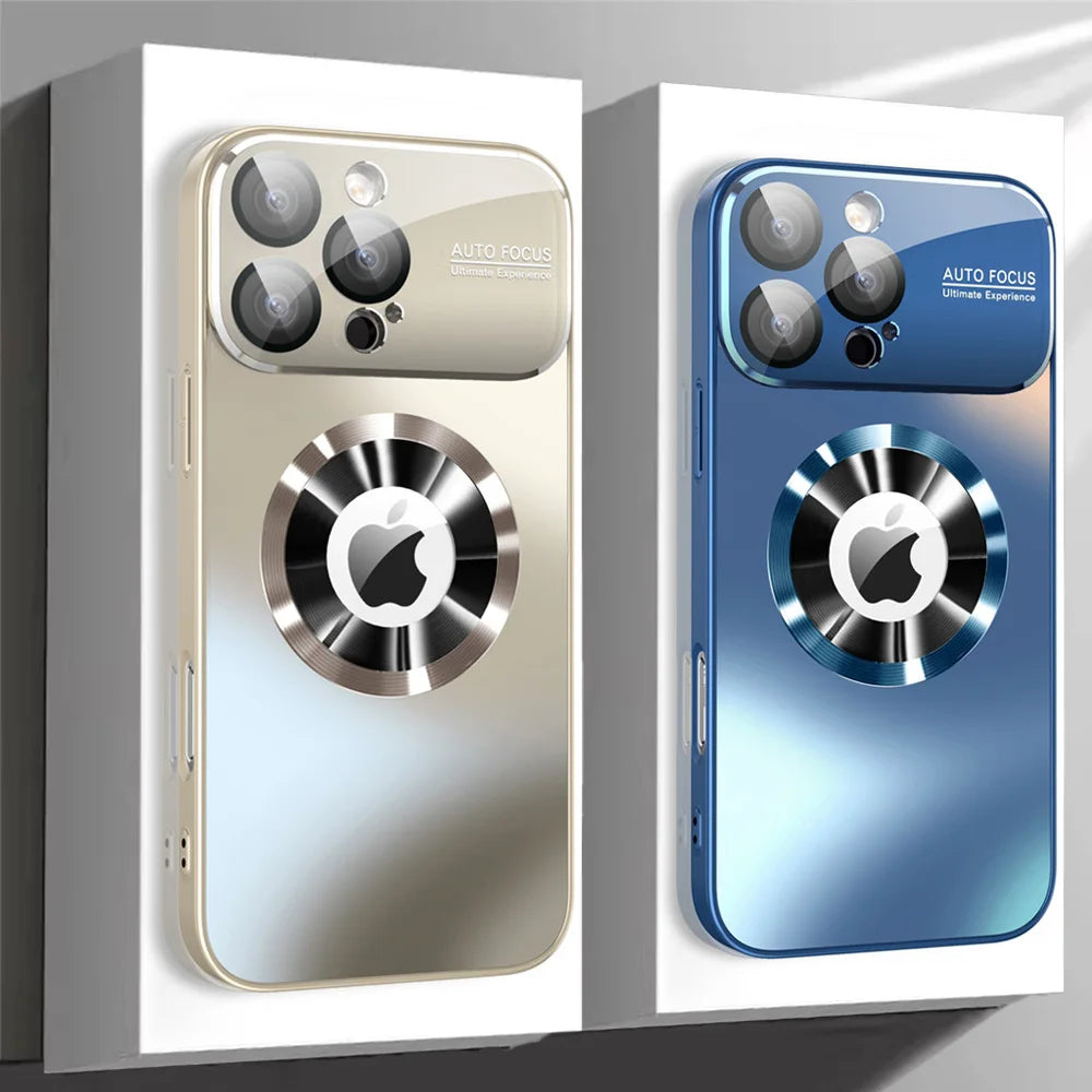 Titanium matte MagSafe iPhone case with frosted glass back and full camera lens protection