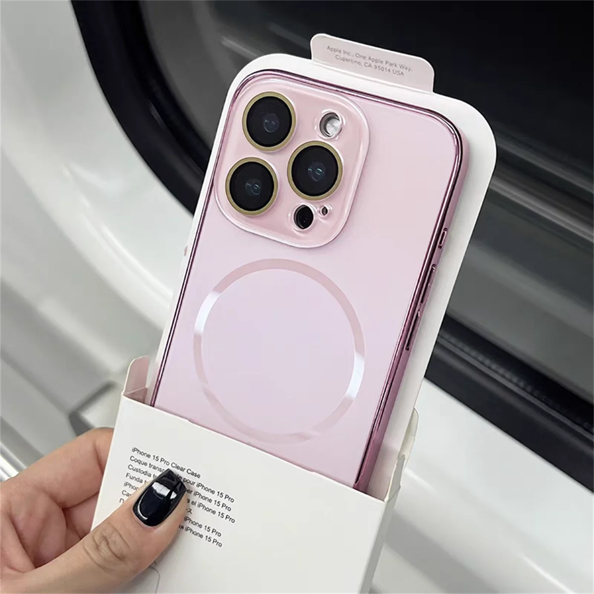 Pink Luxury Nano Frosted Magsafe Case with Lens Glass Protect for iPhone 12-17 Pro Max Magnetic Wireless Charge Cover