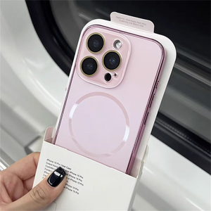 Pink Luxury Nano Frosted Magsafe Case with Lens Glass Protect for iPhone 12-17 Pro Max Magnetic Wireless Charge Cover