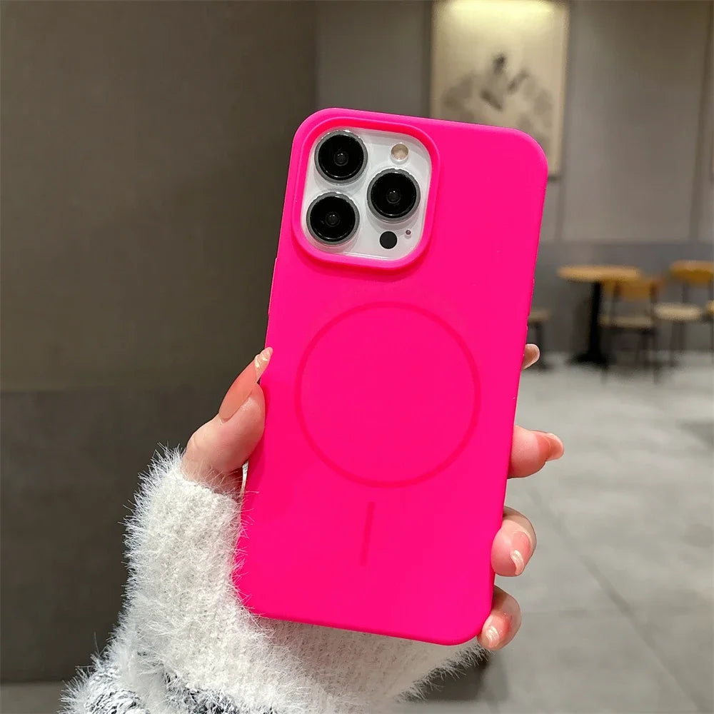 Luxury Skin Feel Magnetic Magsafe Phone Case for iPhone 12-17 Pro Max Plus Wireless Charger Cover.