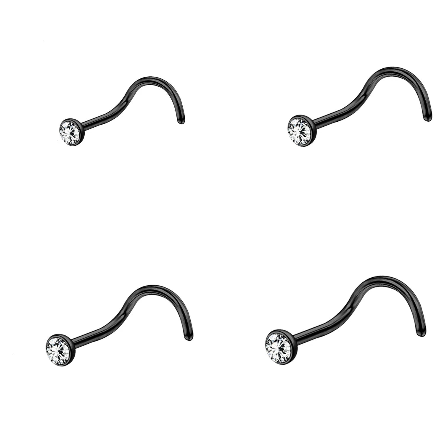 Gold & Silver Nose Stud Set – Heart Star Round L Shape Nostril Piercing 0.8x7mm