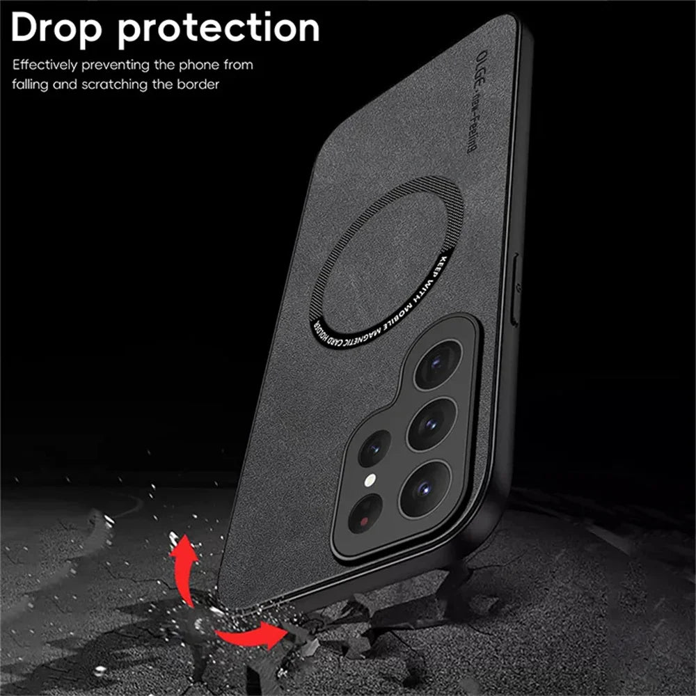 Phone case with drop protection feature on a black background