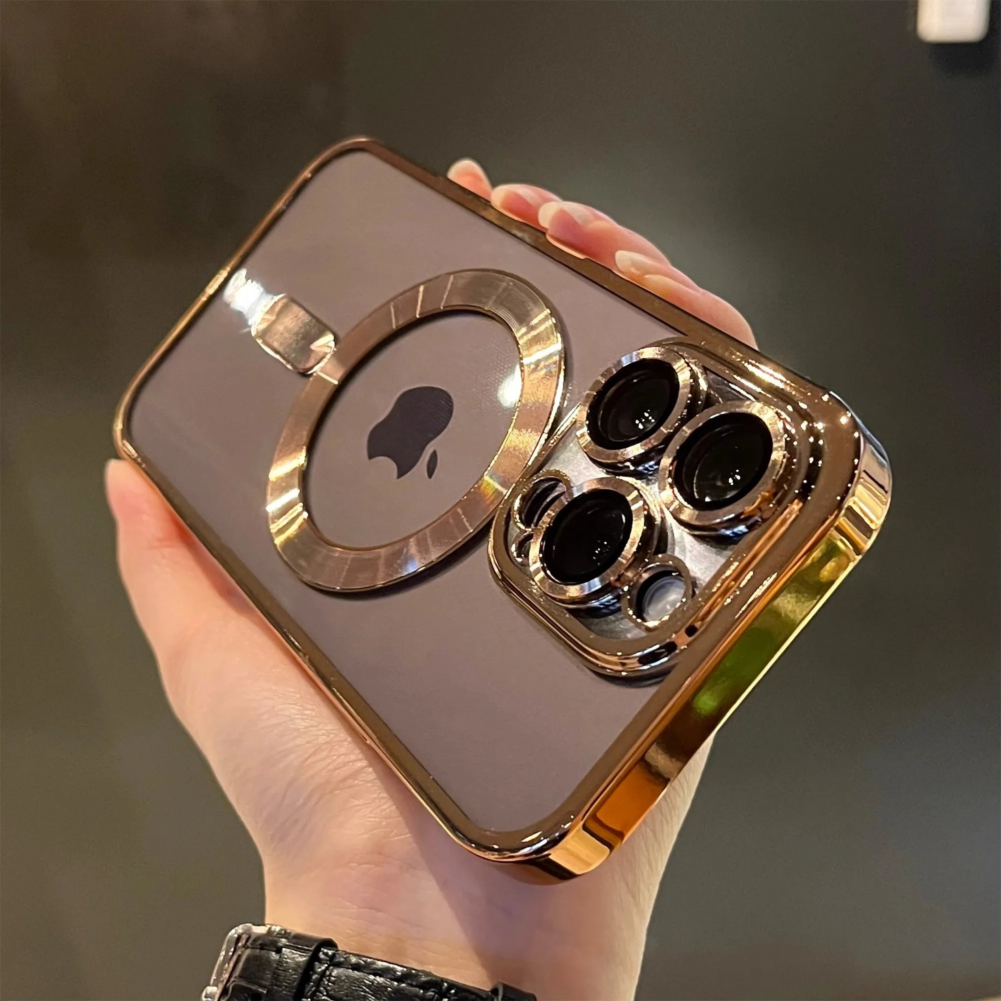 Luxury magnetic plating clear MagSafe case for iPhone 11–17 Pro Max Shockproof, lightweight, wireless charging ready.
