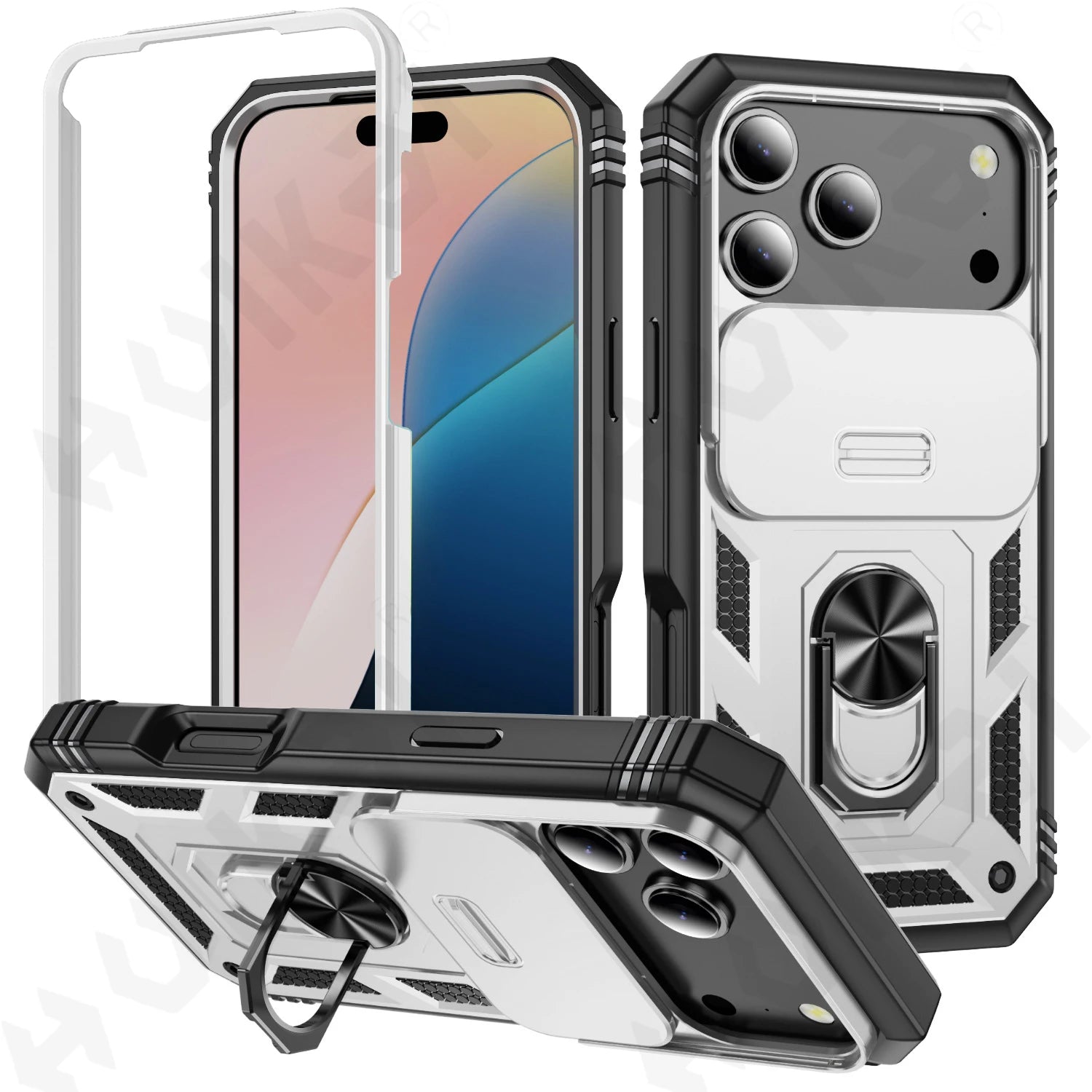 Military Armor Case with 360° Rotate Kickstand for iPhone 17 16 15 14 13 Pro Max
