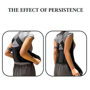 Person wearing a back brace with text about persistence and duration of use.