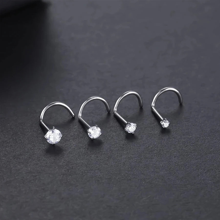 4pcs Cubic Zirconia Nose Studs 20G L-Shaped Shiny Nostril Jewelry