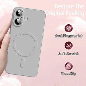 Phone case with anti-fingerprint, anti-scratch, and non-slip features on a pink background