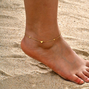 Gold plated stainless steel heart anklet bracelet for women delicate adjustable foot jewelry