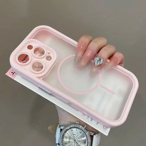 Pink Luxury Matte Transparent MagSafe iPhone Case Magnetic Bumper Cover
