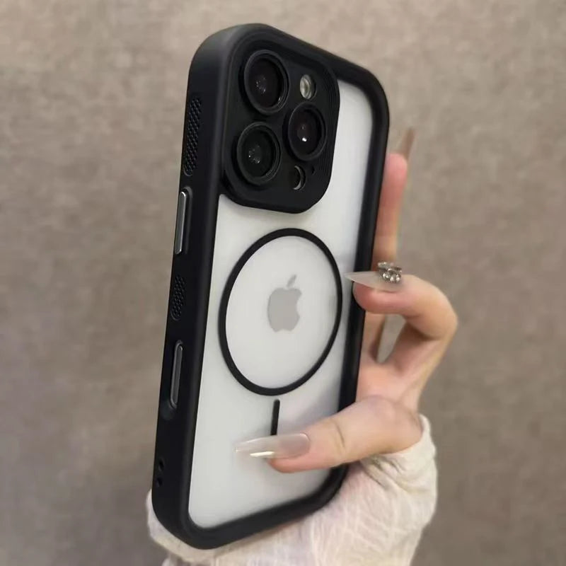 Luxury Matte Transparent MagSafe iPhone Case Magnetic Bumper Cover