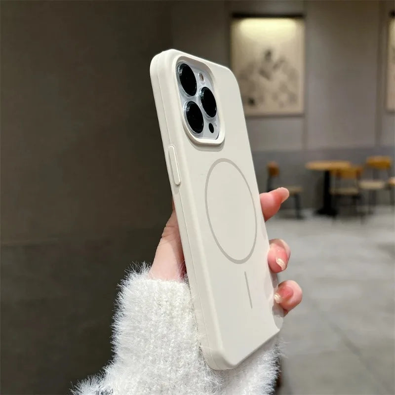 Luxury Skin Feel Magnetic Magsafe Phone Case for iPhone 12-17 Pro Max Plus Wireless Charger Cover.