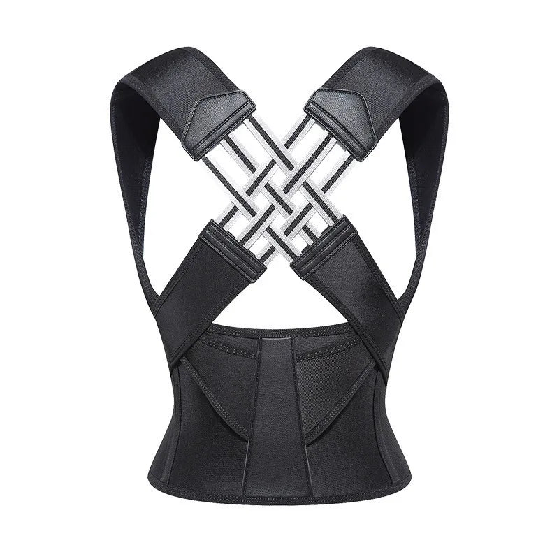 Adjustable back support strap for shoulder alignment and daily posture comfort Black waist trainer with adjustable straps on a white background