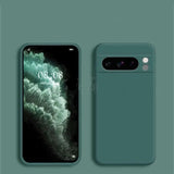 Dark green Liquid Silicone Case for Pixel with smartphone on a matching background
