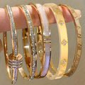 Sparkling zirconia stainless steel stackable bangle bracelet set for women