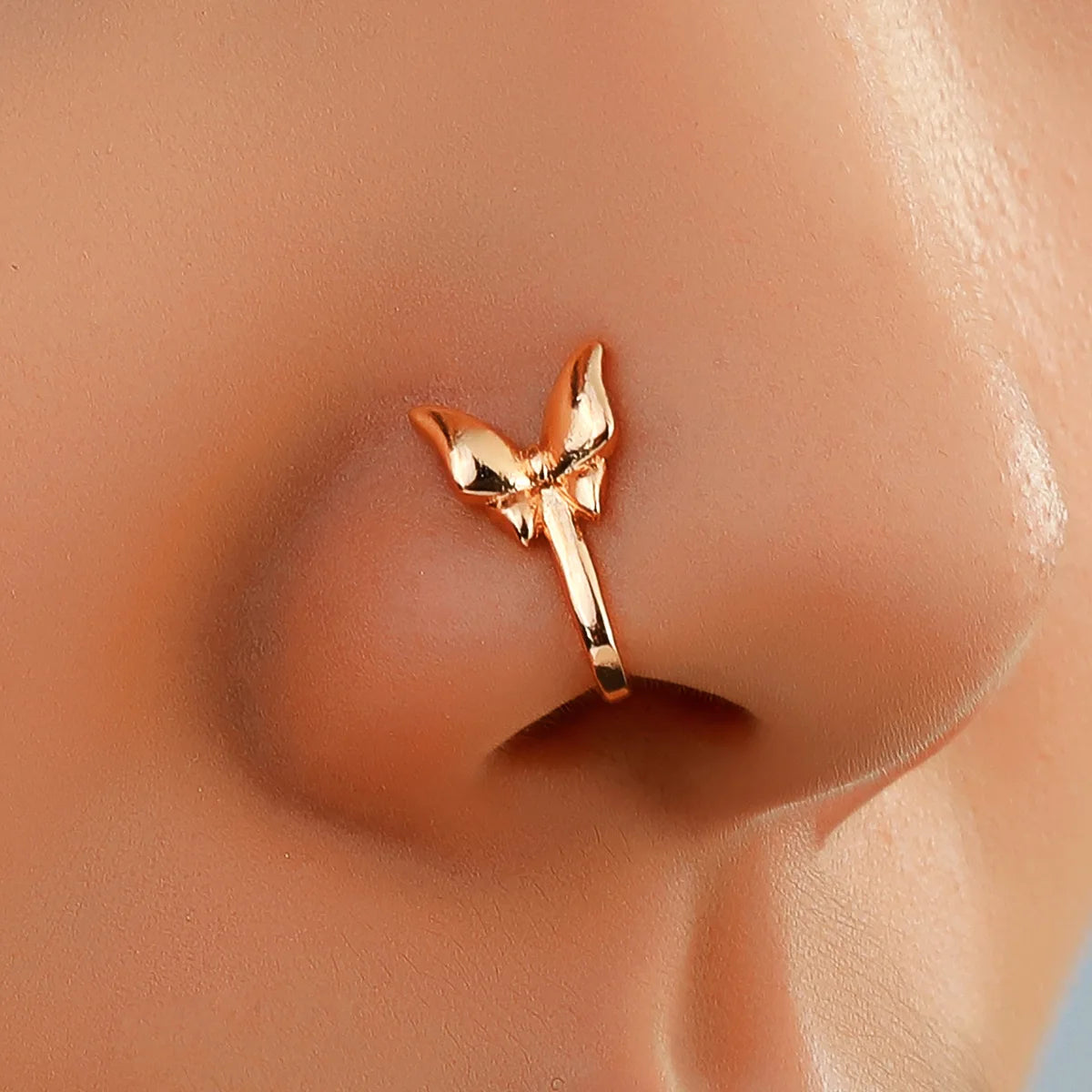 Vintage Gold Dragon & Butterfly Fake Nose Ring U-Shaped Copper Helix Jewelry