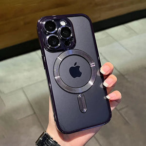 Luxury magnetic plating clear MagSafe case for iPhone 11–17 Pro Max Shockproof, lightweight, wireless charging ready.