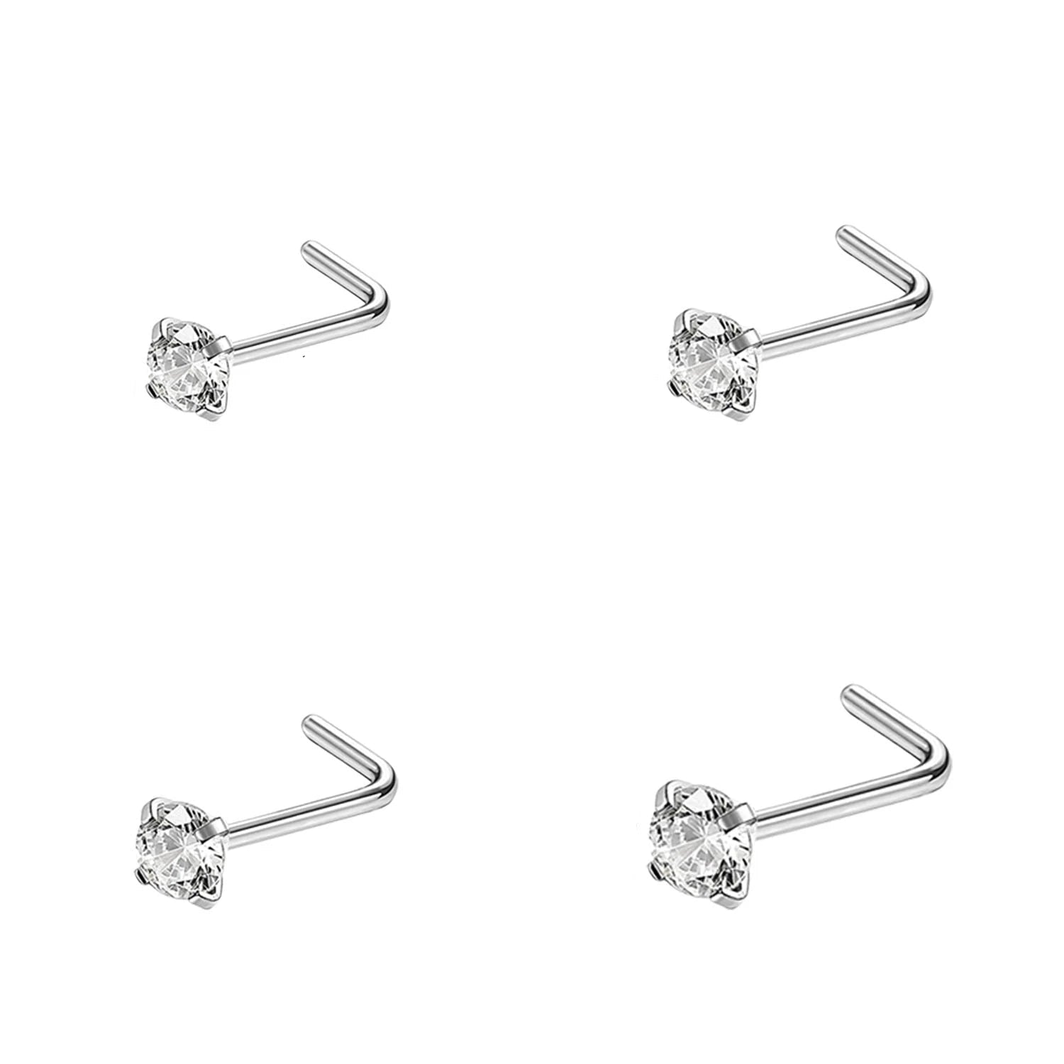 Gold & Silver Nose Stud Set – Heart Star Round L Shape Nostril Piercing 0.8x7mm