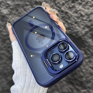 Blue Luxury Magnetic Shockproof Phone Case For iPhone 15 14 13 12 11 16 17 Pro Max Plus 16E Stand Glass Lens Protection