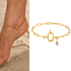 Gold plated stainless steel heart anklet bracelet for women delicate adjustable foot jewelry
