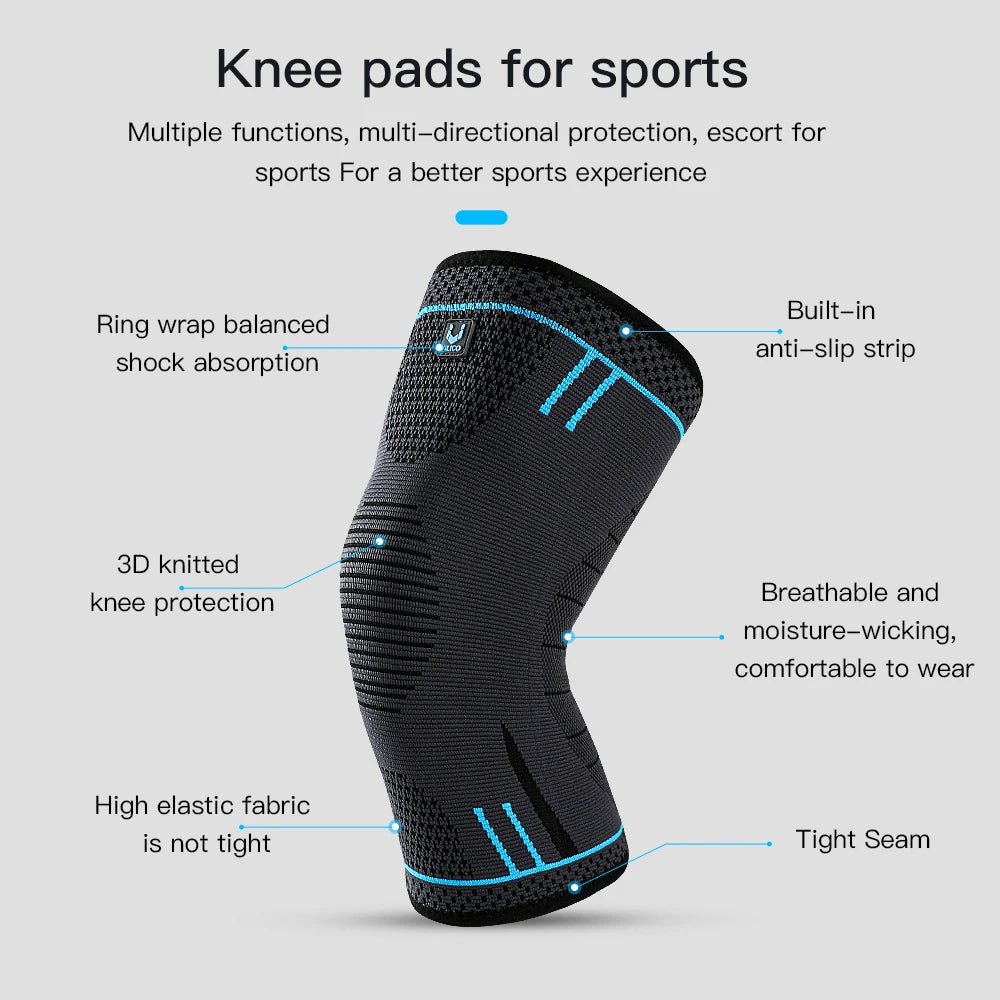 Black knee pad with features highlighted on a gray background