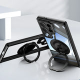 Transparent frosted magnetic Samsung Galaxy case with rotating ring stand and full shockproof coverage