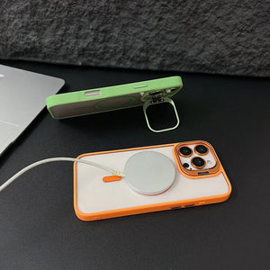 Two Luxury Magnetic Shockproof Phone Case For iPhone 15 14 13 12 11 16 17 Pro Max Plus 16E Stand Glass Lens Protection Cover