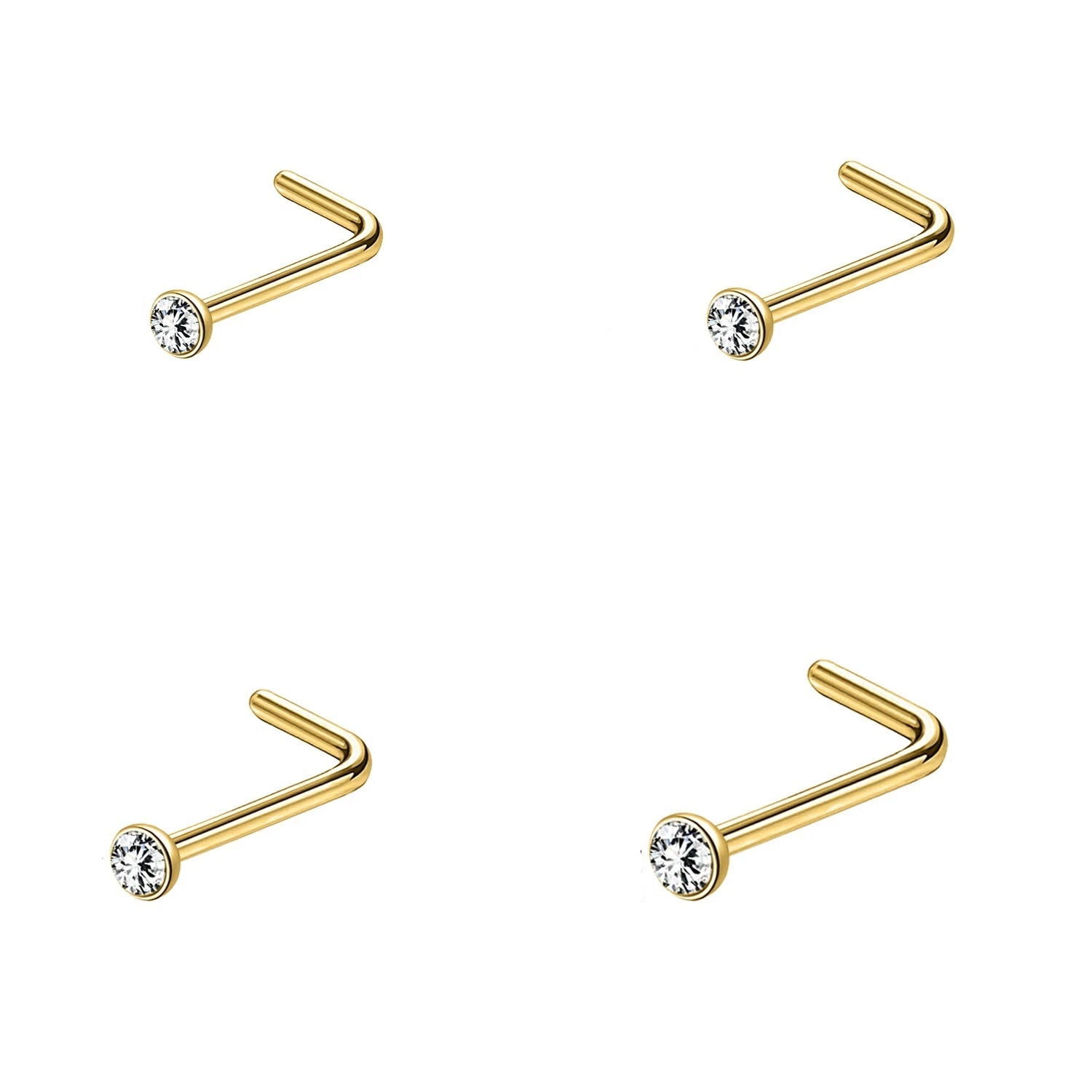 Gold & Silver Nose Stud Set – Heart Star Round L Shape Nostril Piercing 0.8x7mm