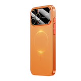Orange MagSafe Matte Case for iPhone with a circular design on a white background