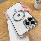 Luxury Plating Magnetic MagSafe Transparent iPhone Case with Lens Protector