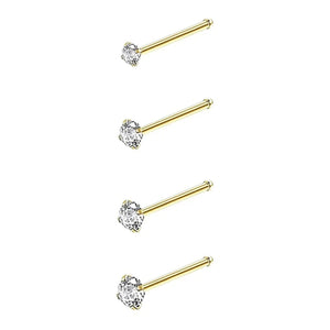 4pcs Cubic Zirconia Nose Studs 20G L-Shaped Shiny Nostril Jewelry