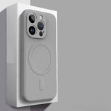 Magsafe magnetic phone case with liquid silicone material on a gray background