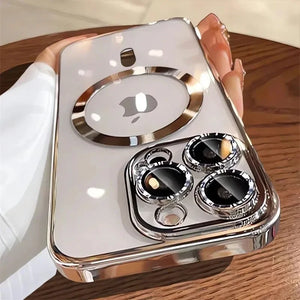 Luxury Plating Magnetic MagSafe Transparent iPhone Case with Lens Protector