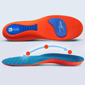 Orange and blue sports corrective insole with NaFoing branding on a light gray background